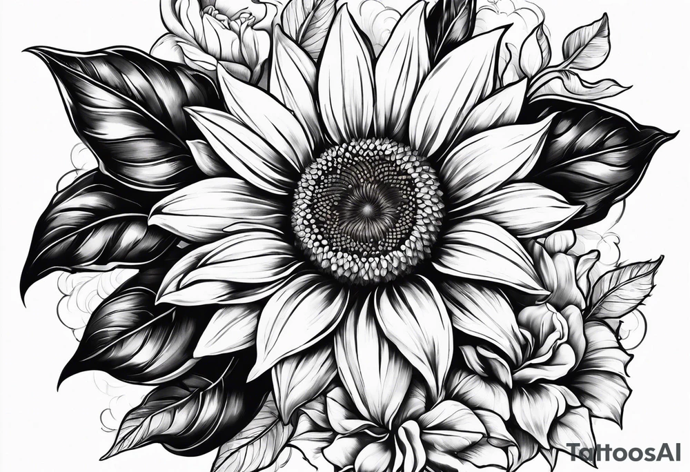 Sunflower, Rose and Lily tattoo idea