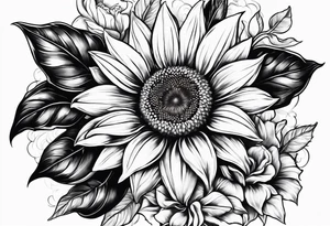 Sunflower, Rose and Lily tattoo idea