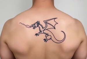 fierce dragon breathing iridescent fire against stormy skies tattoo idea