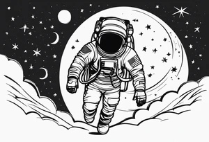 astronaut with music dancing in the moonlight tattoo idea