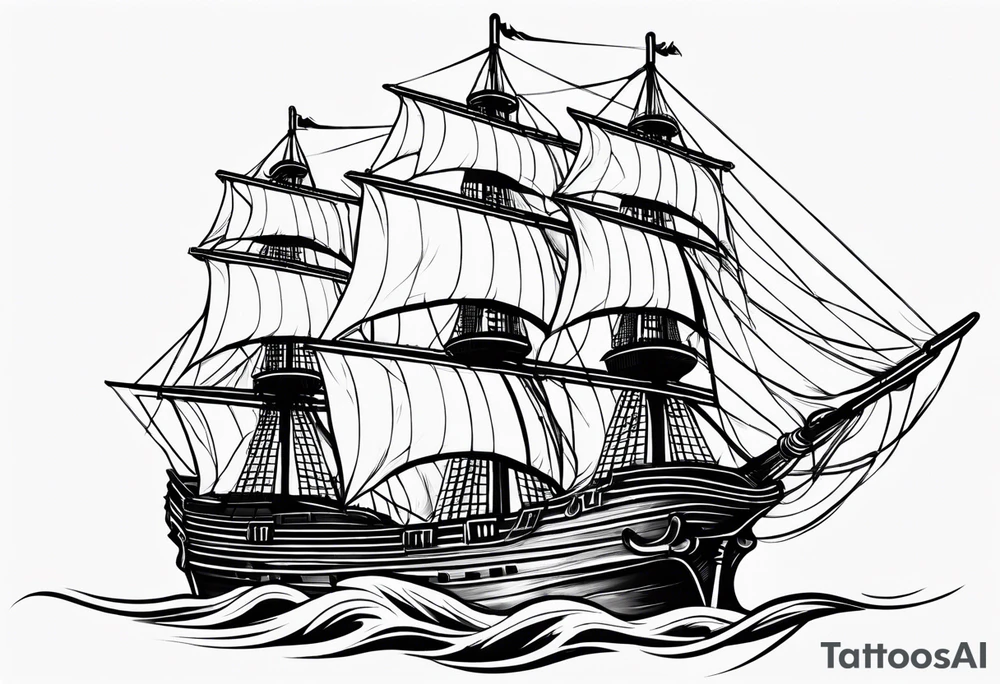 large wooden ship facing right tattoo idea