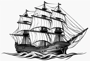 large wooden ship facing right tattoo idea