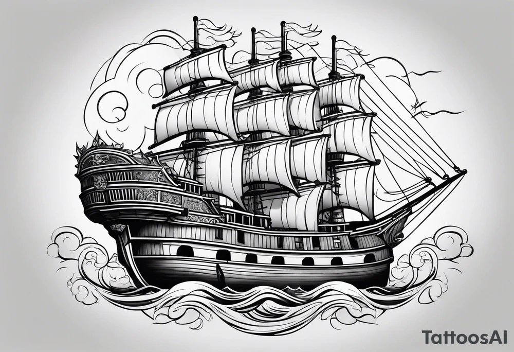 4 story wooden ship tattoo idea