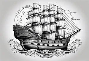 4 story wooden ship tattoo idea