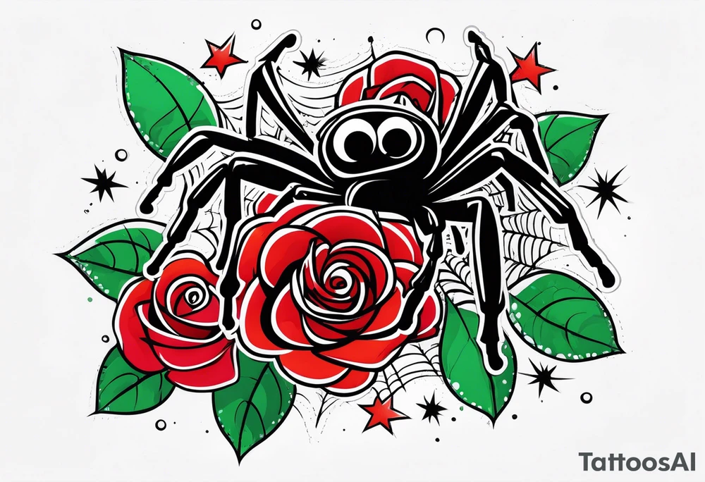 Spider bubbles roses stars tattoo idea