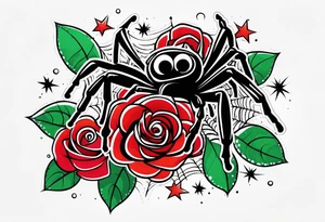 Spider bubbles roses stars tattoo idea