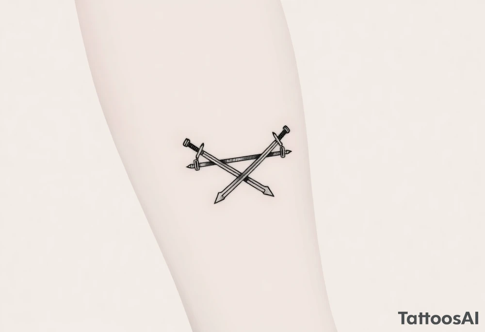 Powerful swords that are straight and only 2 of them crossing or laying flat tattoo idea