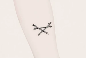 Powerful swords that are straight and only 2 of them crossing or laying flat tattoo idea