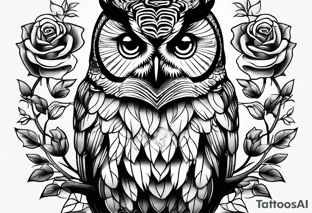 Barred owl and roses tattoo idea