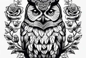 Barred owl and roses tattoo idea