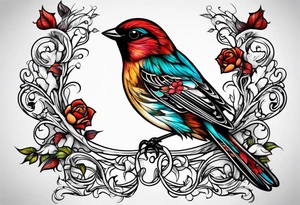 Thin line birds and vines tattoo idea