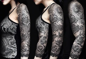 lace feminine full arm sleeve tattoo idea