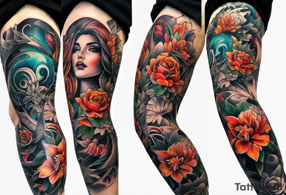 Full leg tattoo sleeve square tattoo idea