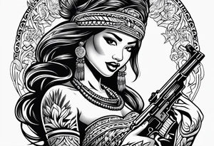 hula girl who dance with famas gun tattoo idea