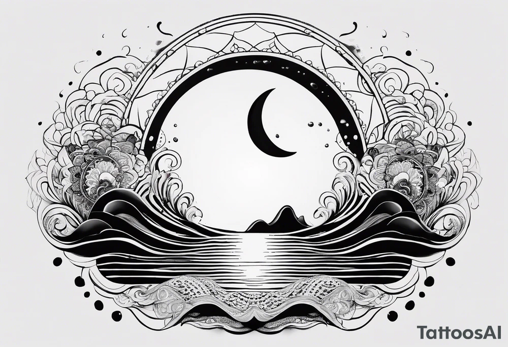 Mandala inspired Ripples in the water caused by a half moon that is dripping water Drops tattoo idea
