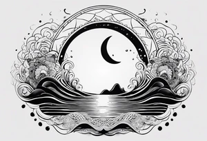 Mandala inspired Ripples in the water caused by a half moon that is dripping water Drops tattoo idea