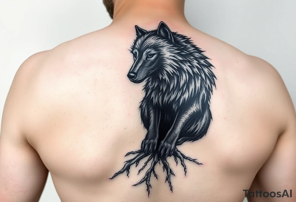 Powerful dark side black woof, sitting with roots, waiting to be unleashed tattoo idea