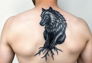 Powerful dark side black woof, sitting with roots, waiting to be unleashed tattoo idea