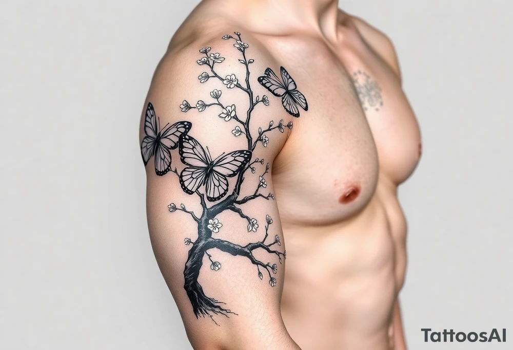 Justin above mini butterflies and cherry blossom tree tattoo idea