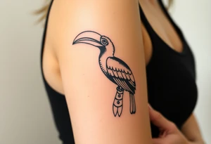 image of a Kalimantan ivory-horned hornbill with a Dayak motif woven background tattoo idea