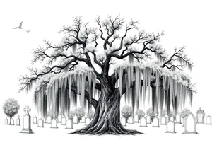 Laurel oak with Spanish moss in a cemetery tattoo idea