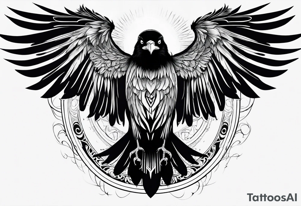 crow with open wings, only the outlines tattoo idea