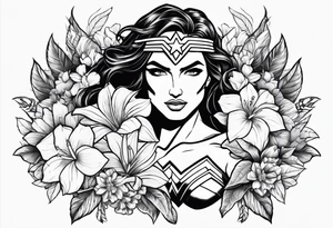 Wonder Woman symbol design with flowers tattoo idea