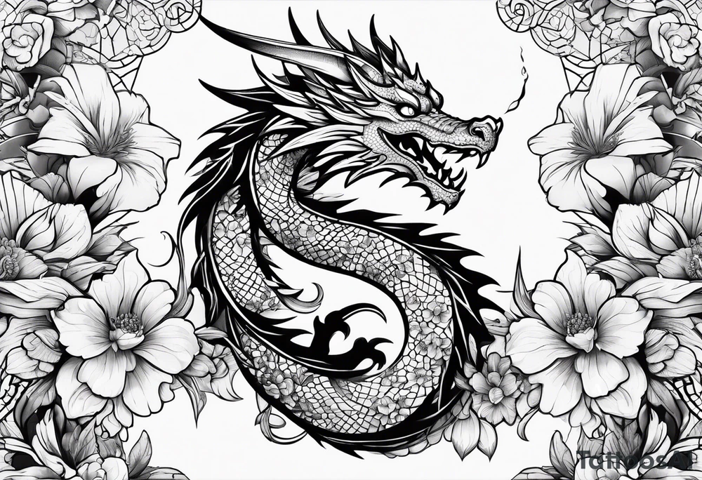 Dragon with flowers tattoo idea