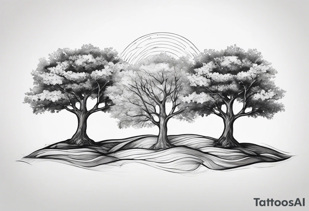 Three trees together fineline simple tattoo idea