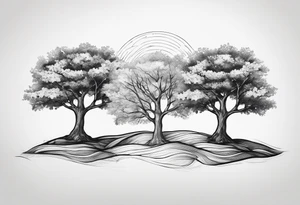 Three trees together fineline simple tattoo idea