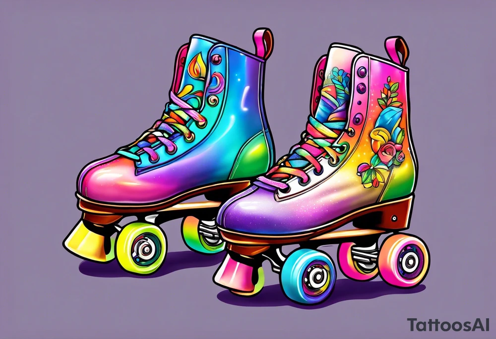 cute, pastel rainbow roller skates tattoo idea