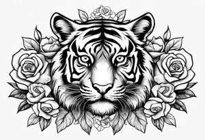 A tiger with roses around it tattoo idea
