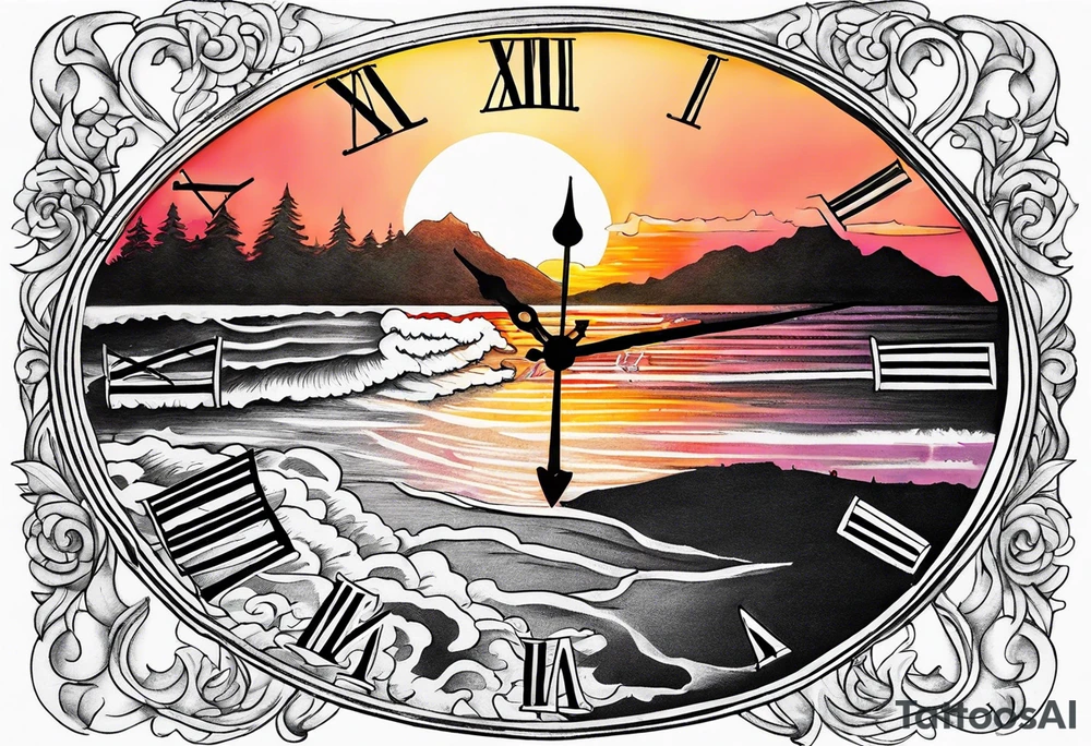 sunset clock tattoo idea