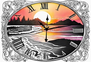sunset clock tattoo idea