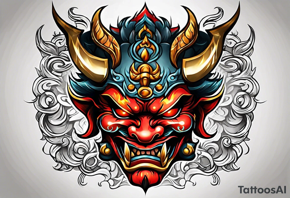 A Oni mask for protection against Evil tattoo idea