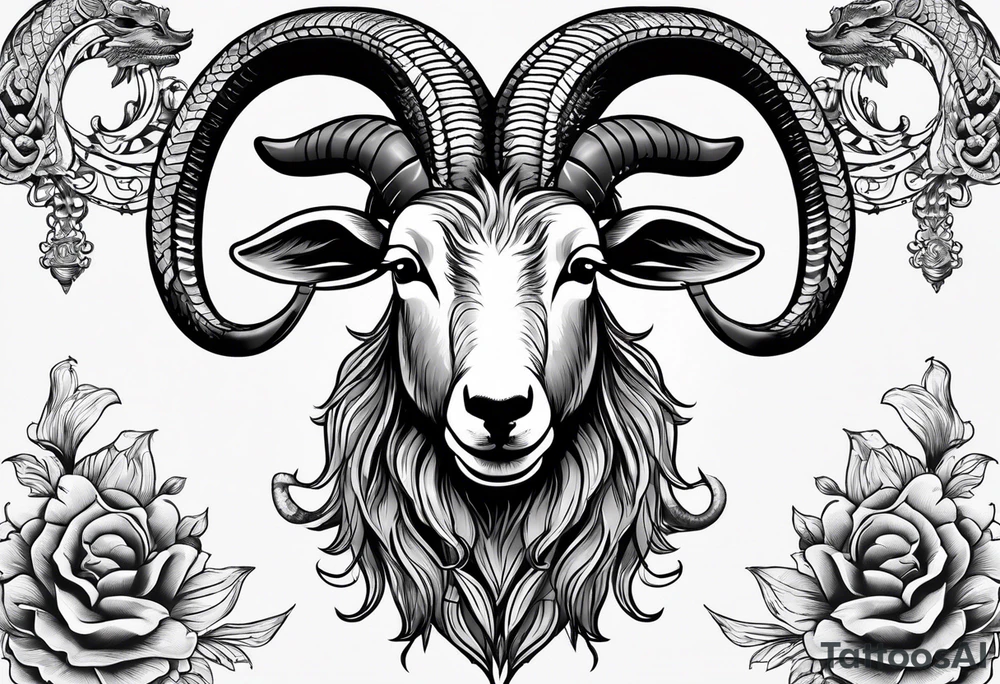 Image of a goat combined with a Snake. The 2 pairs of horns are the snake. tattoo idea