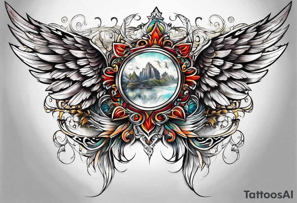 Full sternum tattoo wings wide tattoo idea