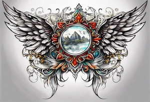 Full sternum tattoo wings wide tattoo idea