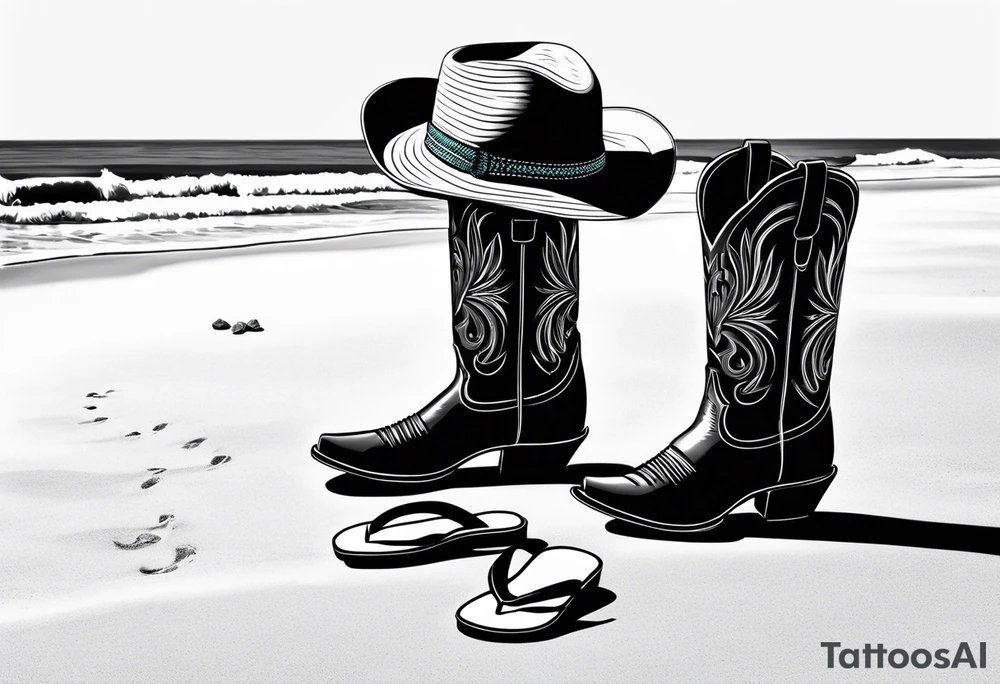 Keep it simple. A pair of boots next to two flip flops and a cowboyhat on the Beach. tattoo idea