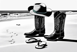 Keep it simple. A pair of boots next to two flip flops and a cowboyhat on the Beach. tattoo idea