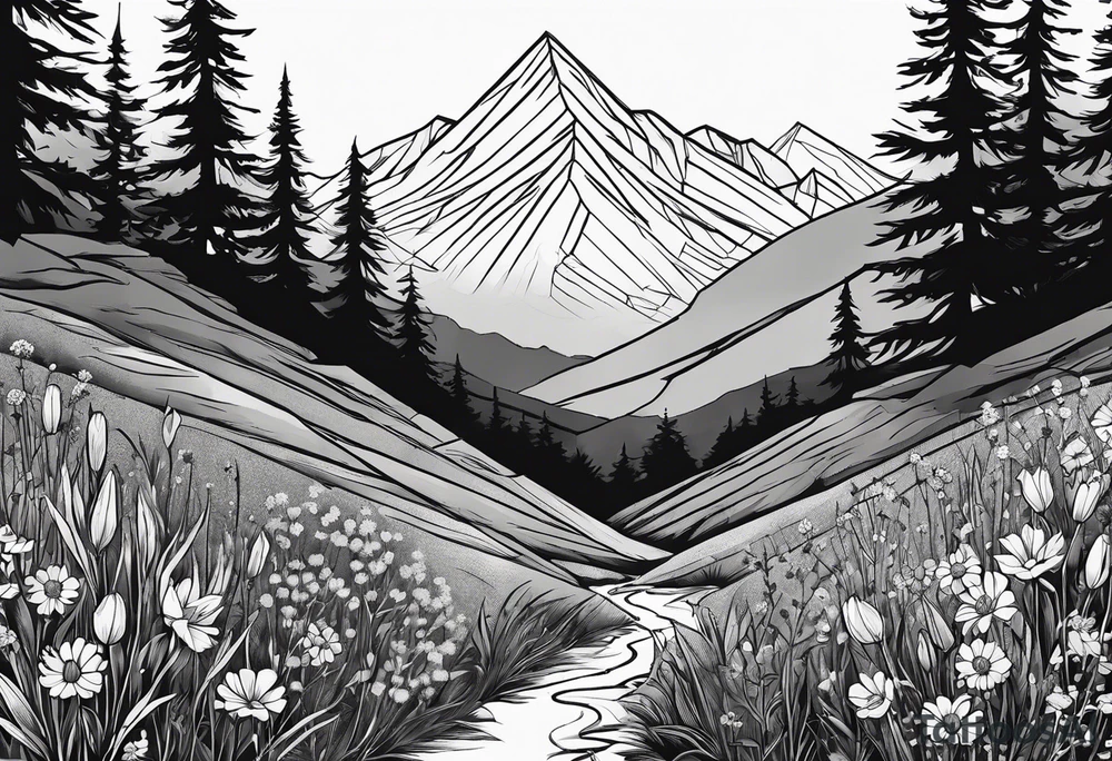 wildflowers, sunshine, mountains tattoo idea