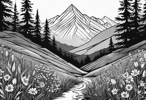 wildflowers, sunshine, mountains tattoo idea