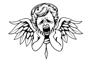 weird crying angel tattoo idea