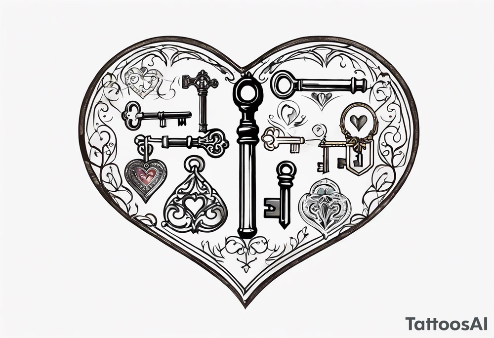 Antique keys heart shaped tattoo idea