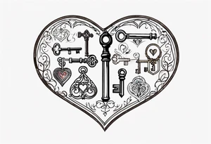 Antique keys heart shaped tattoo idea