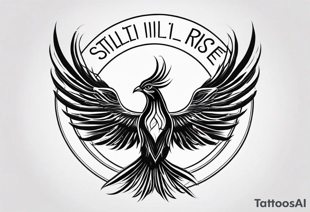 Simple Phoenix with incorporated text “still I rise” tattoo idea