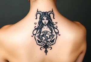 Taurus goddess with earth in her hands tattoo idea
