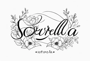 sister tattoo with october and september birth flowers with the word sorella a straight line cursive font connecting the word to the stems of the flowers tattoo idea