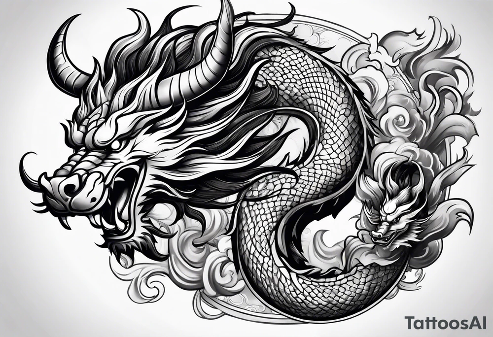 Chinese dragon fighting a bull tattoo idea