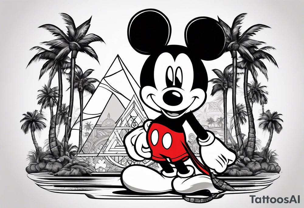 mickey mouse as assassins creed character with palm trees tattoo idea